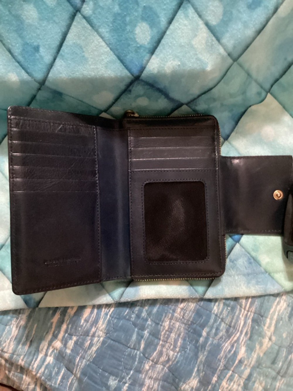 Valentina Black Embossed Leaf Zip-Around Wallet with Logo Snap - Picture 3 of 3